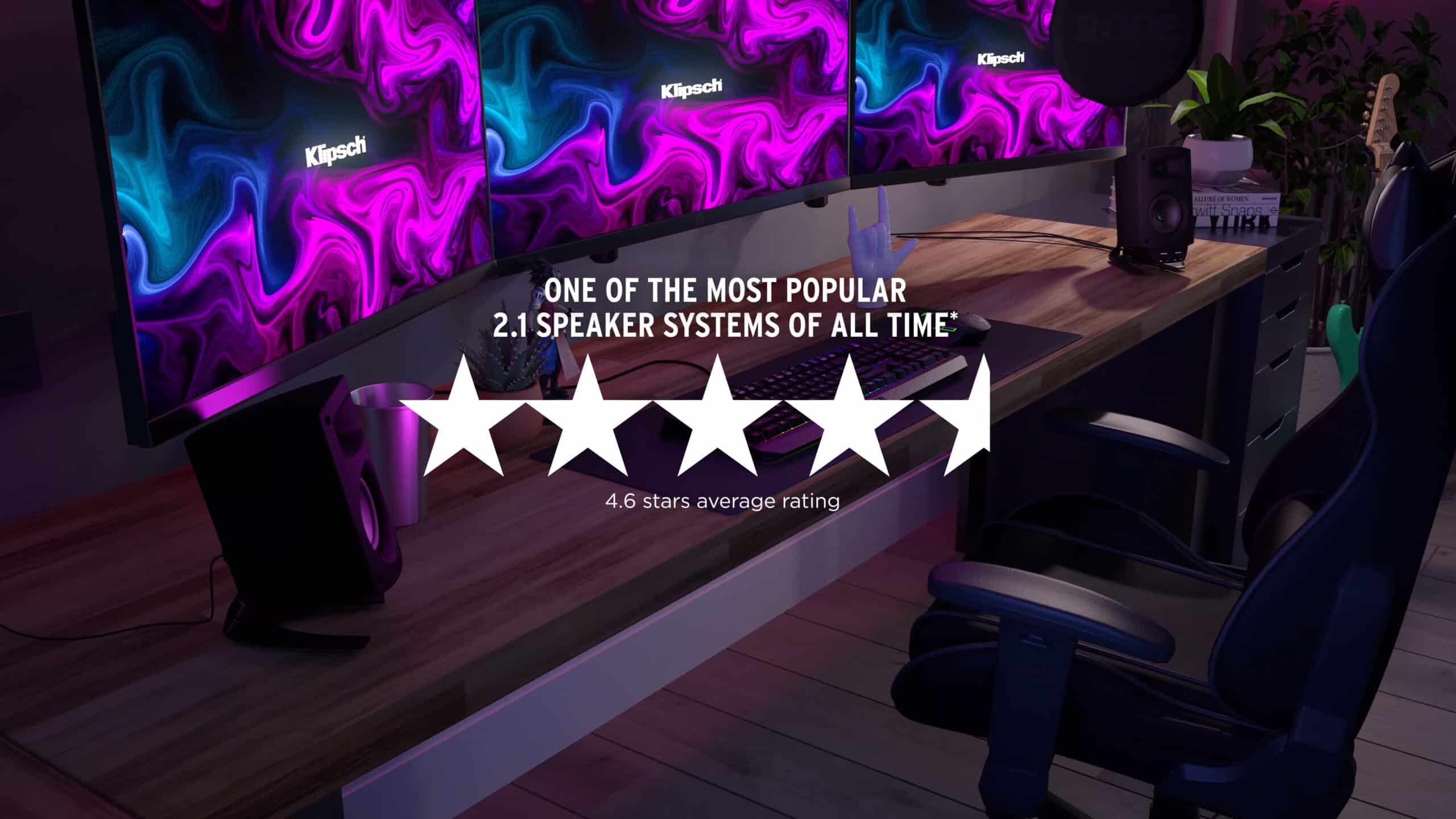 Rendering of Klipsch Pro Media Speakers with Rating